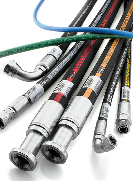 picture of a Parker Hannifin hydraulic hose equipped with crimped fittings
