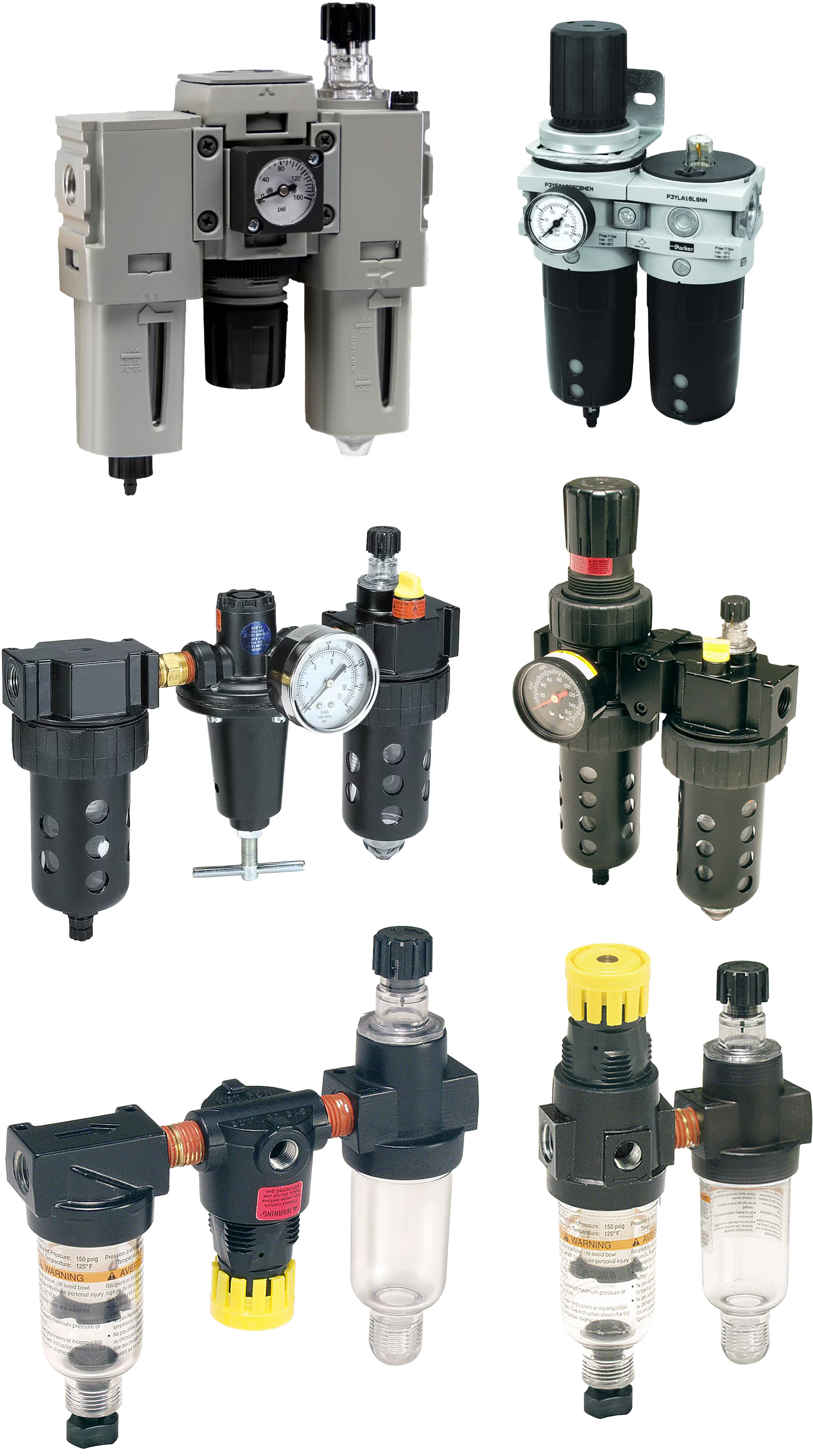 1/2" NPT Air FRL Combo Unit - Filter, Regulator, Lubricator With Auto Drain & Gauge